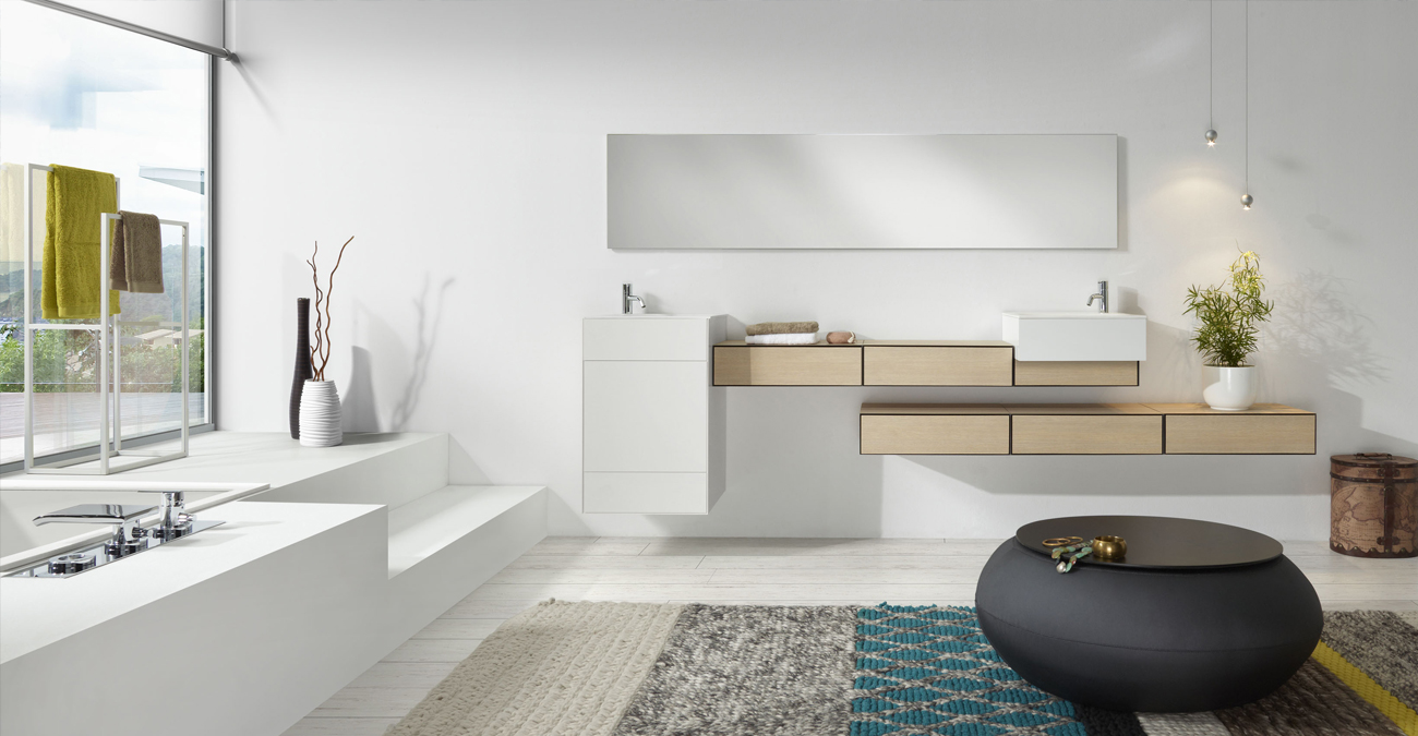 composicion modular del mobiliario OLA de discoh con lavabo contenedor en interior de diseño