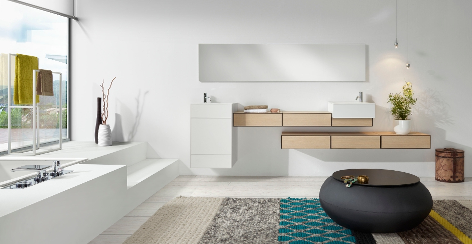 composicion modular del mobiliario OLA de discoh con lavabo contenedor en interior de diseño