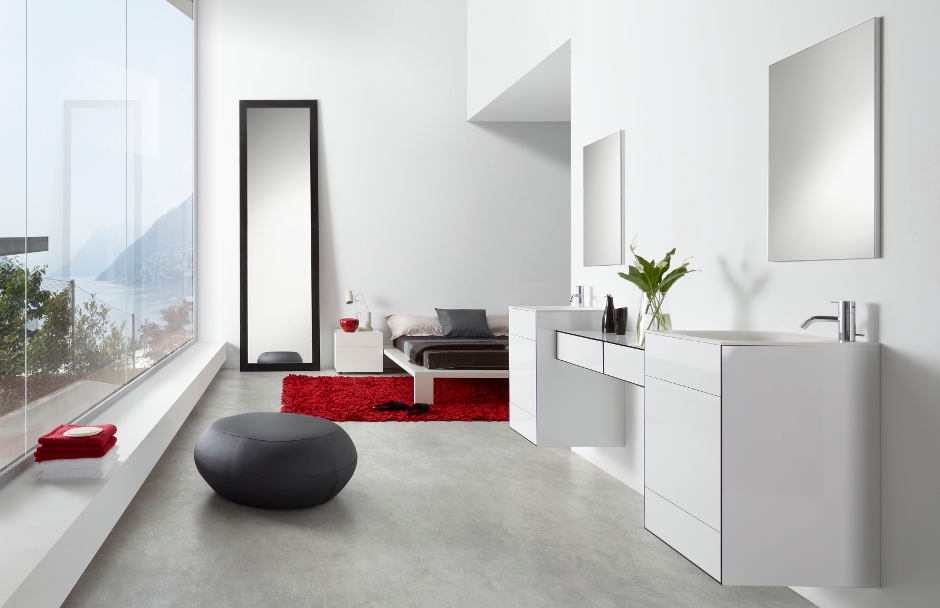 composicion modular del mobiliario OLA de discoh con lavabo contenedor en interior de diseño
